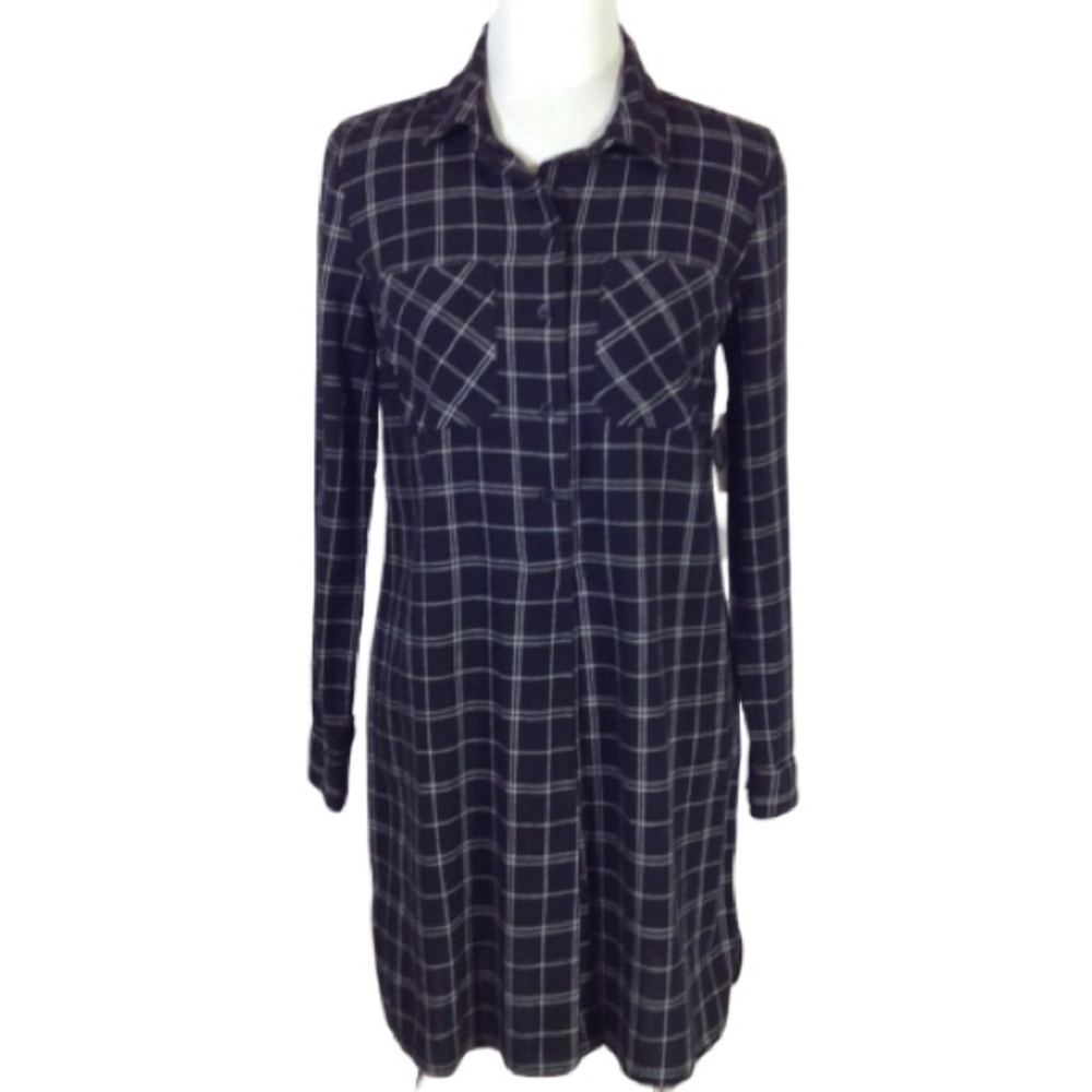 NWT Old Navy Black Plaid Button Front Shirt Dress